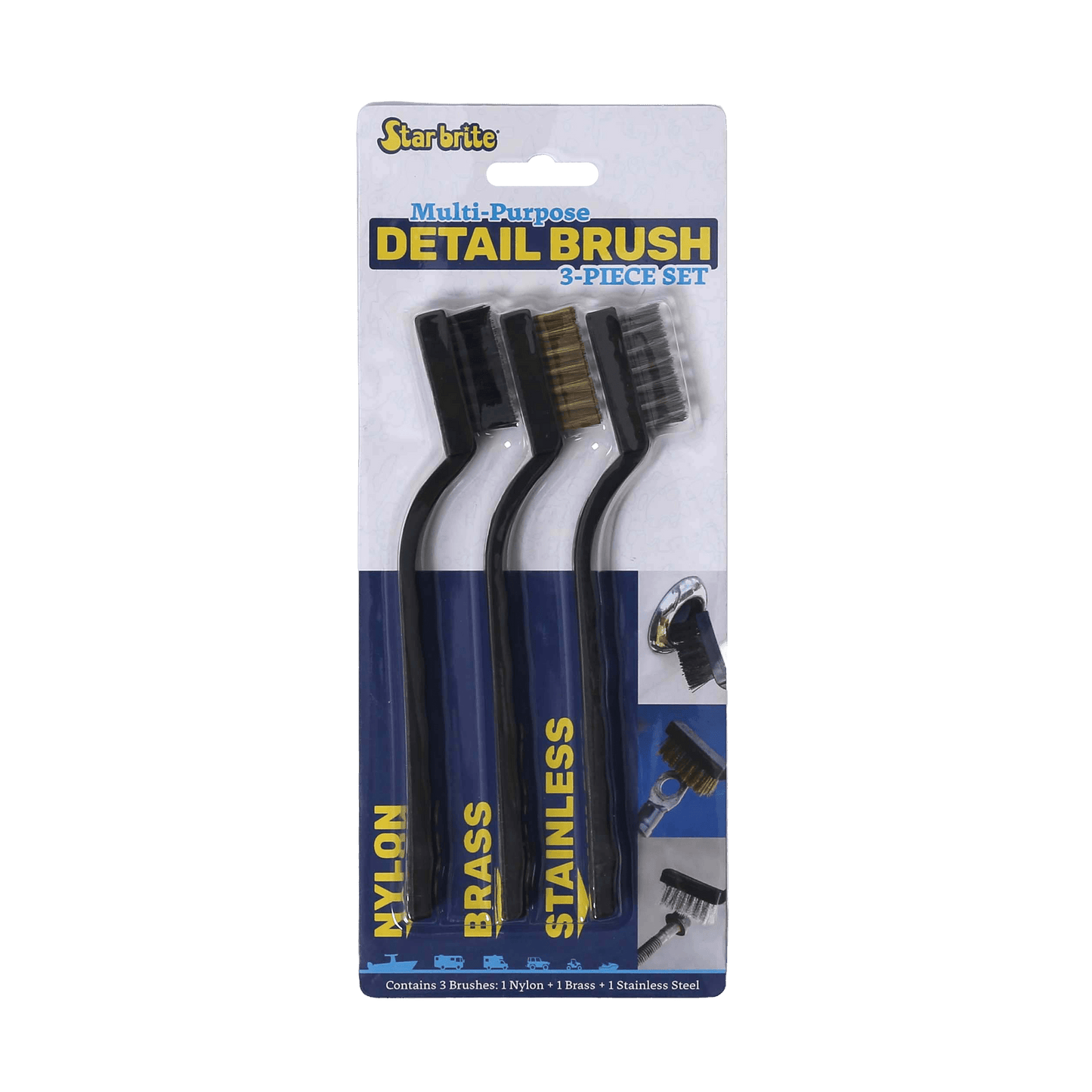 Multipurpose Detail Brush Set – Nylon, Brass & Stainless (3 Pack) - Star brite Distributing, LLC