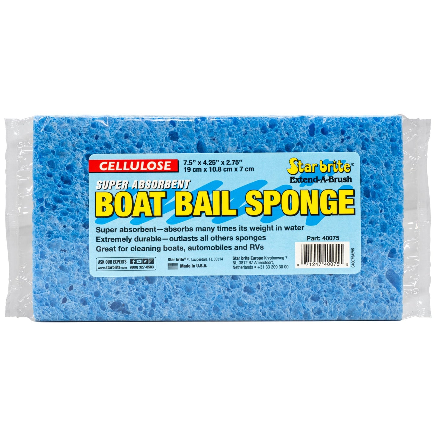 Super Absorbent Cellulose Bail Sponge - 7.5" x 4.25" x 2.75" - Star brite Distributing, LLC