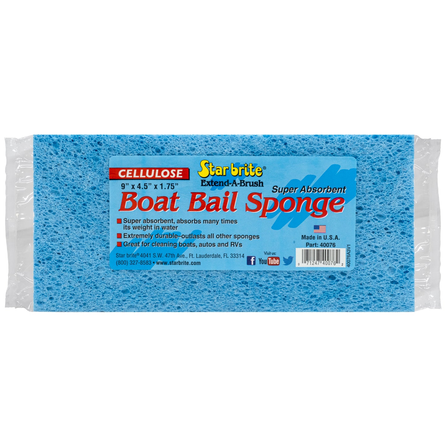 Super Absorbent Cellulose Boat Bail Sponge - 9" x 4.5" x 1.75"
