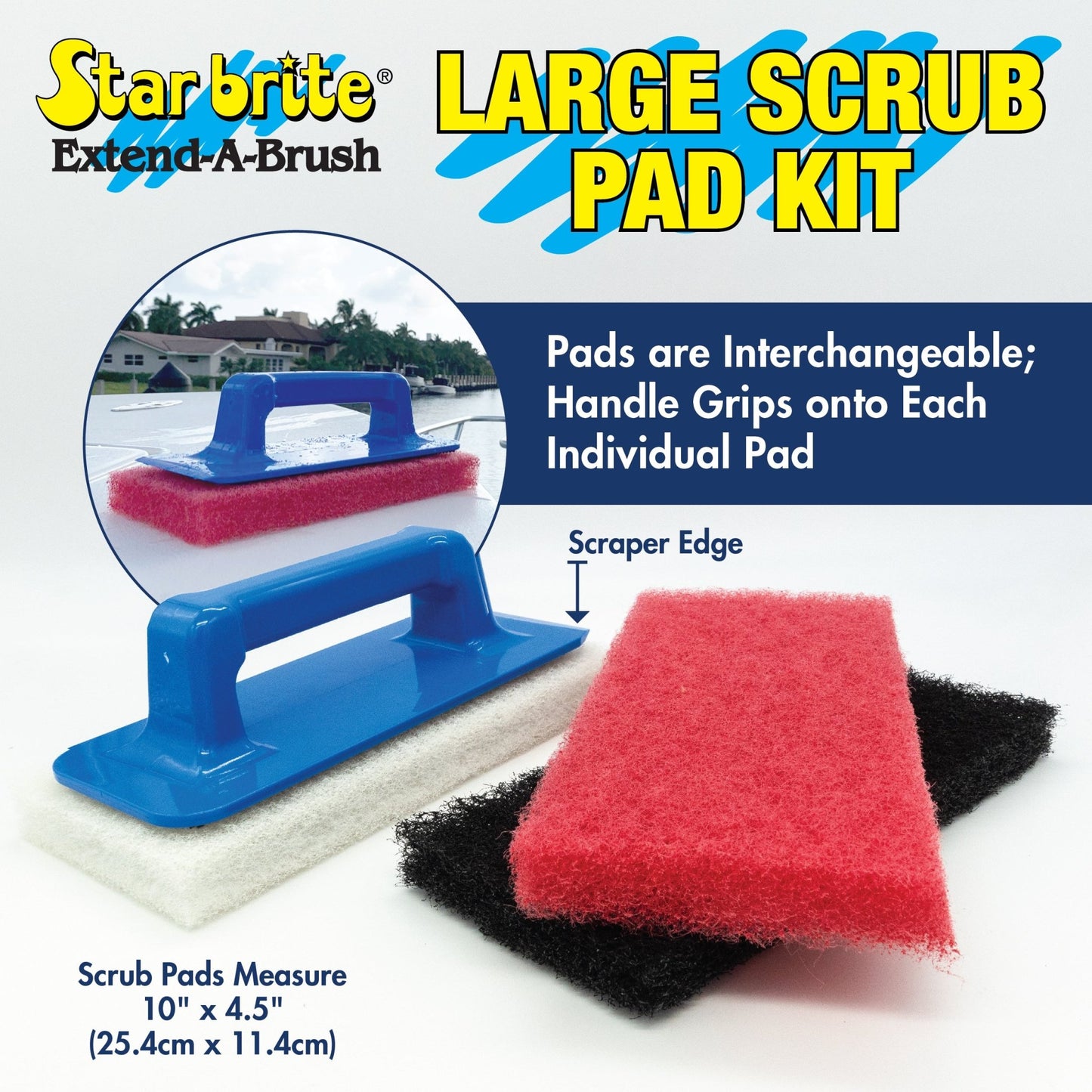 Large Multi - Texture Scrub Pad Kit with Interchangeable Handle - Star brite Distributing, LLC