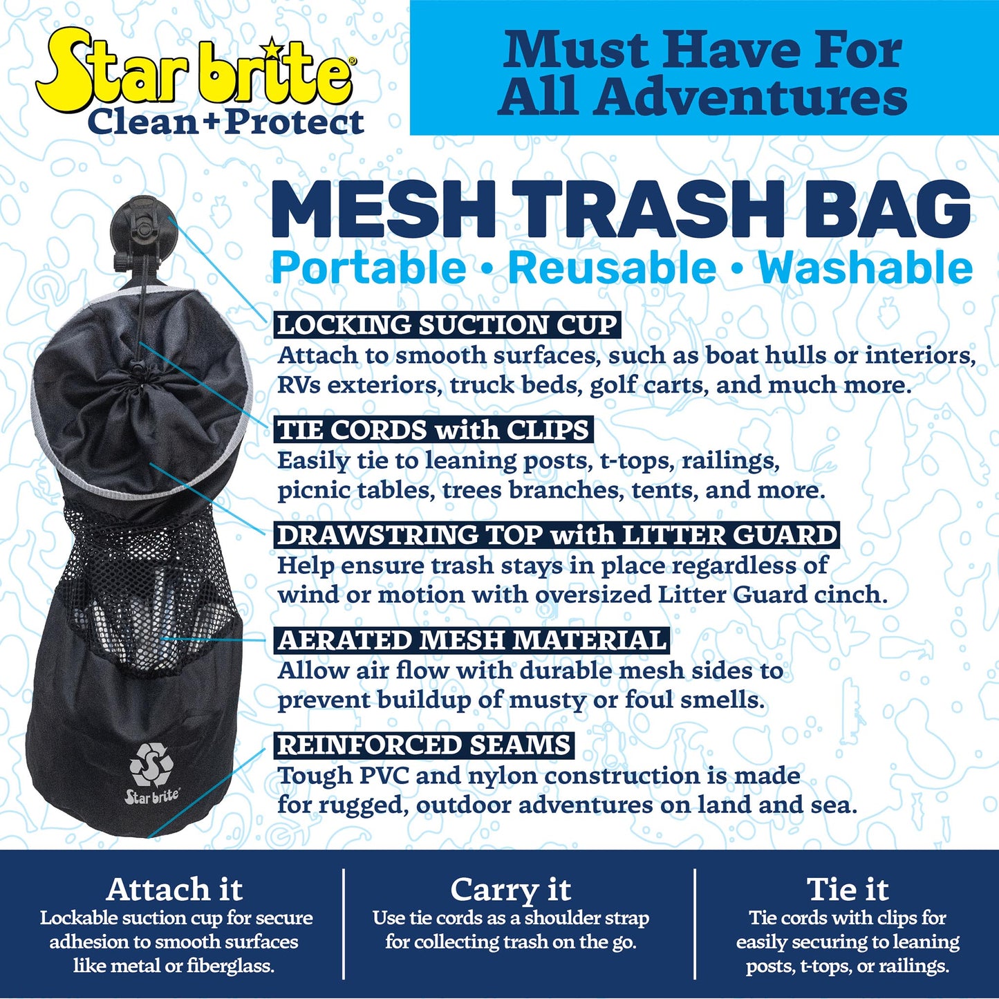 Mesh Trash Bag with Locking Suction Cup & Litter Guard Cinch Tie - Star brite Distributing, LLC