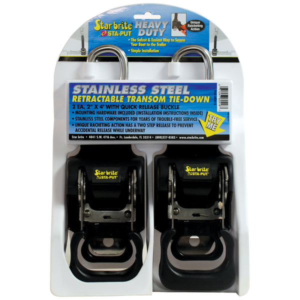 Transom Tie Down 2" x 4' with Quick Release Stainless Steel Retractable Buckle - Star brite Distributing, LLC