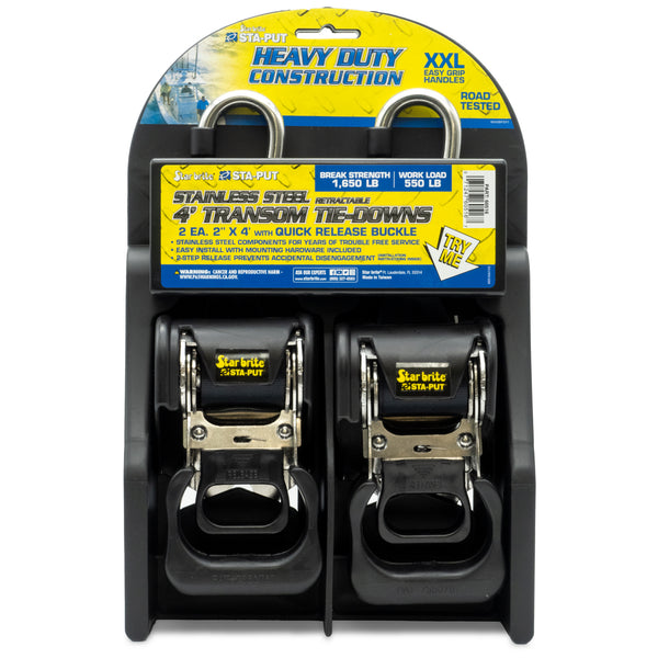 HD Retractable Transom Tie-Downs & Quick Release Buckle 2" x 4' - Star brite Distributing, LLC