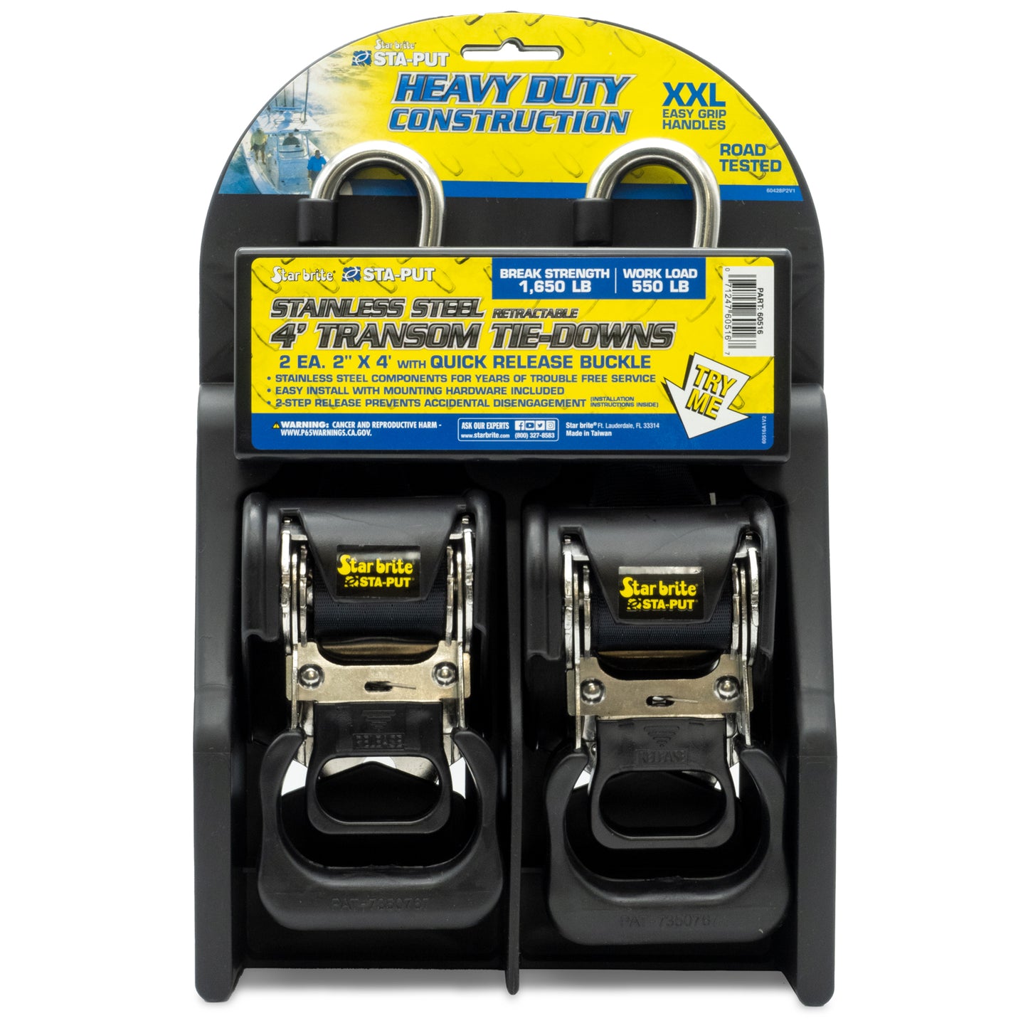 HD Retractable Transom Tie-Downs & Quick Release Buckle 2" x 4'