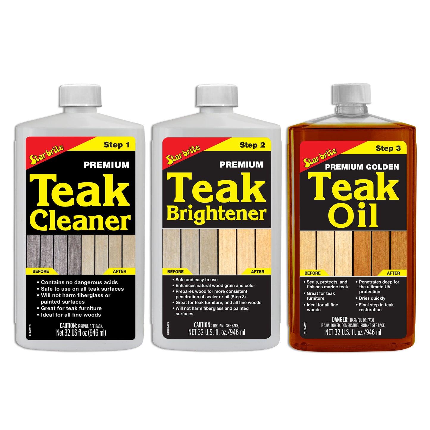 Teak Care Kit - Cleaner, Brightener & Teak Oil 3-Step Wood Restoration