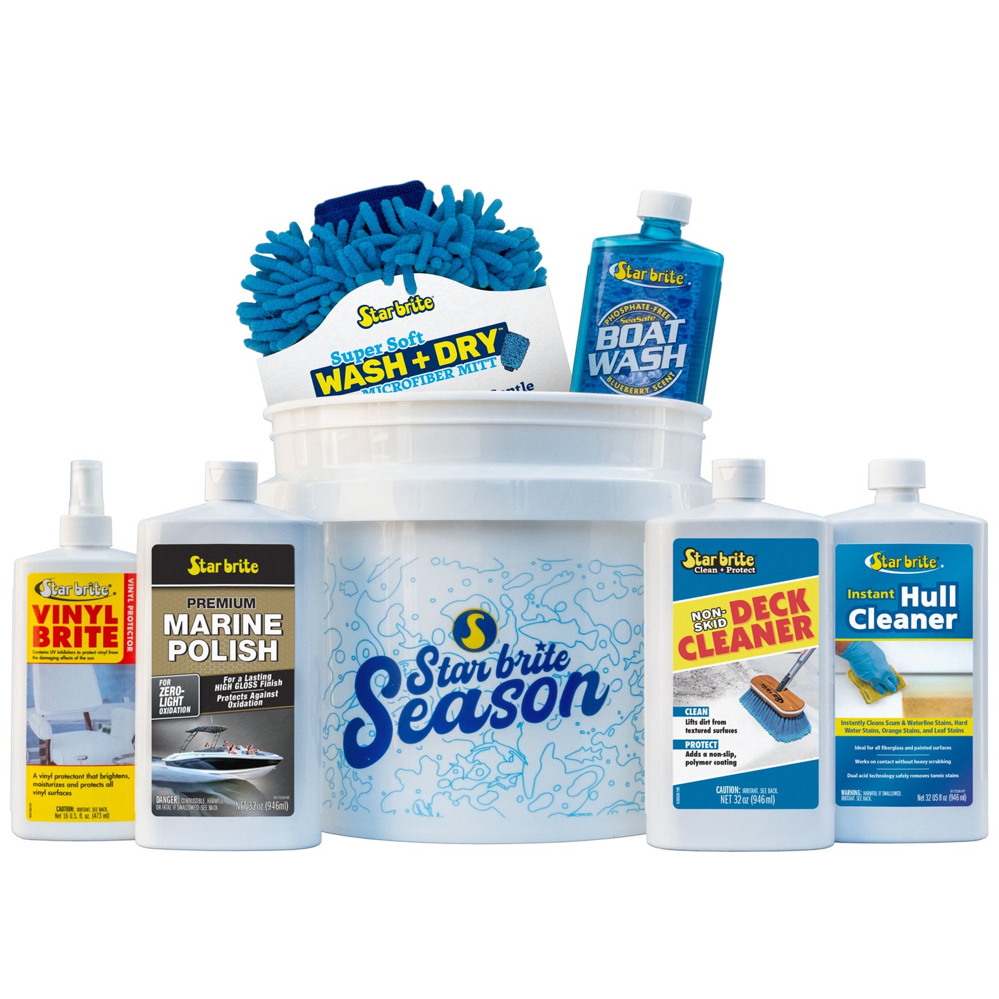 Boat Care Kit with Durable Vinyl Bucket & Marine Cleaners