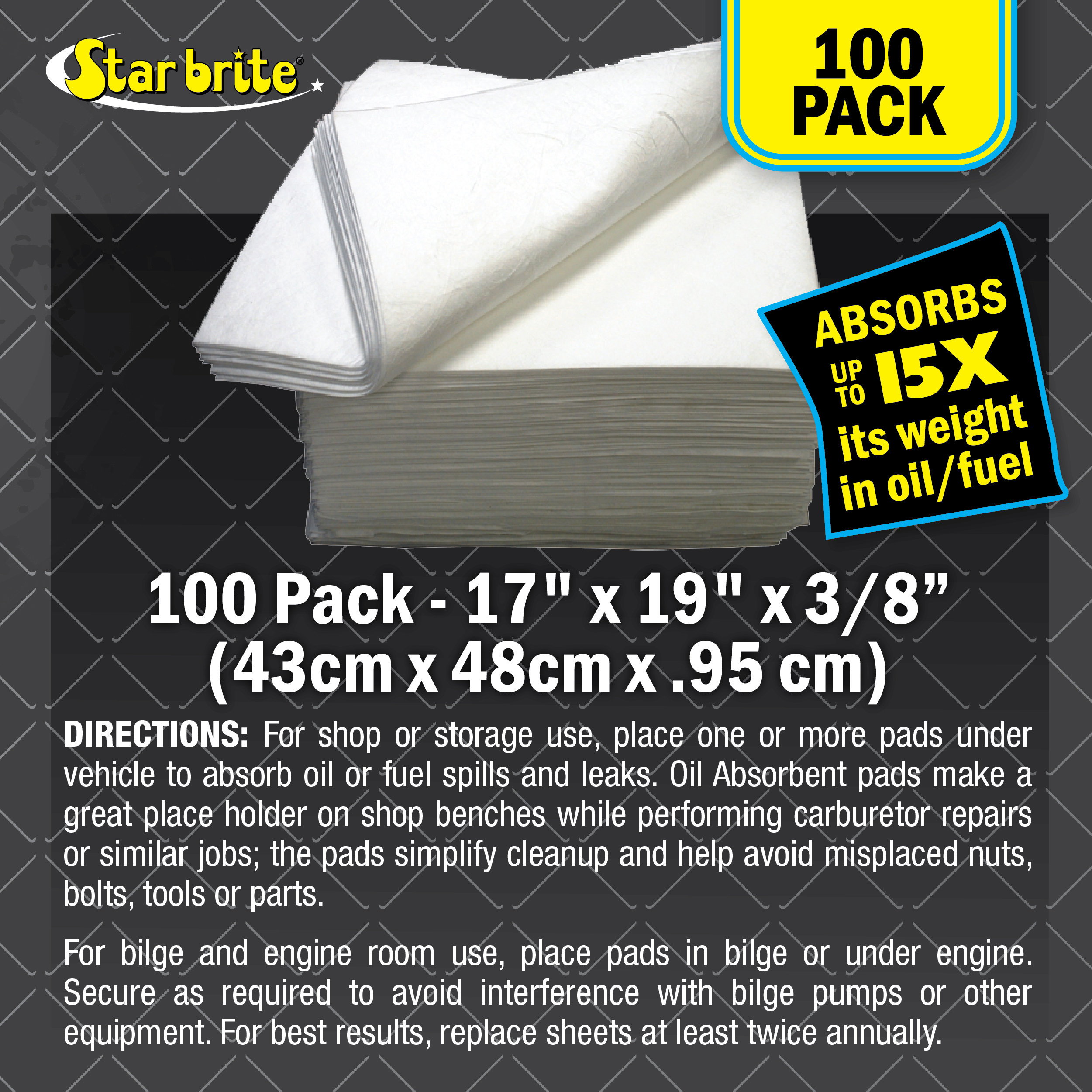 100 Bail 091825 STAR BRITE Bulk Bilge Pads 17 x 19 Heavy Weight White 