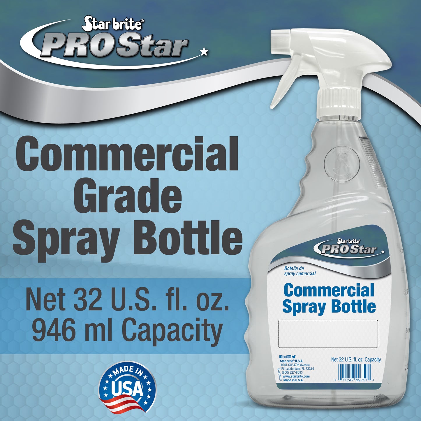 PRO 32 Oz Commercial-Grade Spray Bottle - Adjustable Nozzle