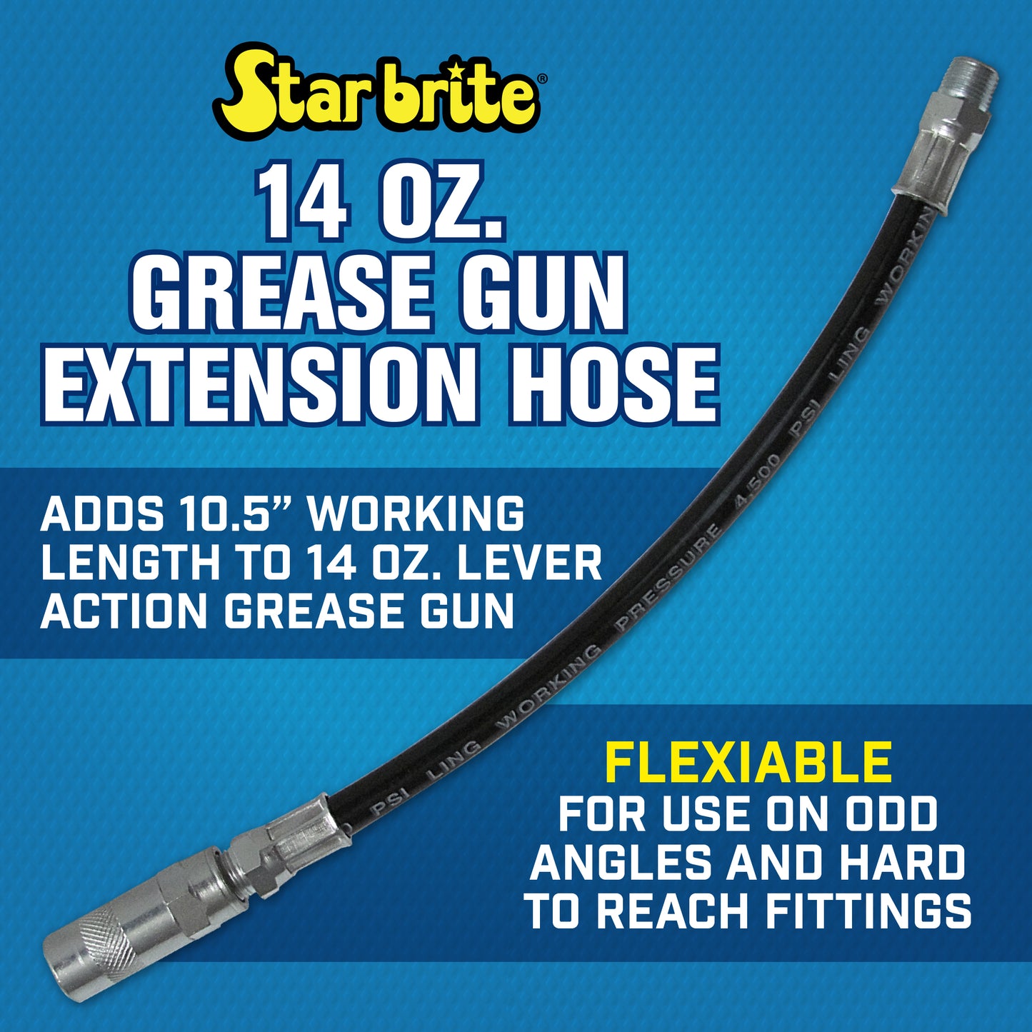 10.5" Grease Gun Flex Hose, 4,500 PSI, Heavy-Duty
