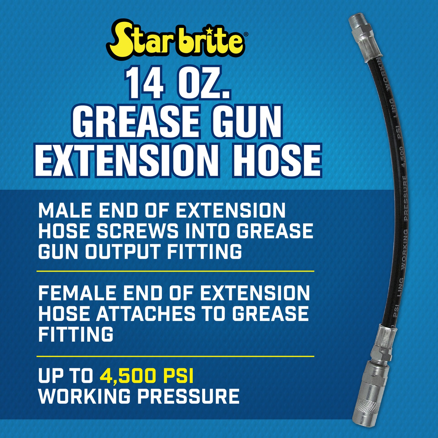 10.5" Grease Gun Flex Hose, 4,500 PSI, Heavy-Duty