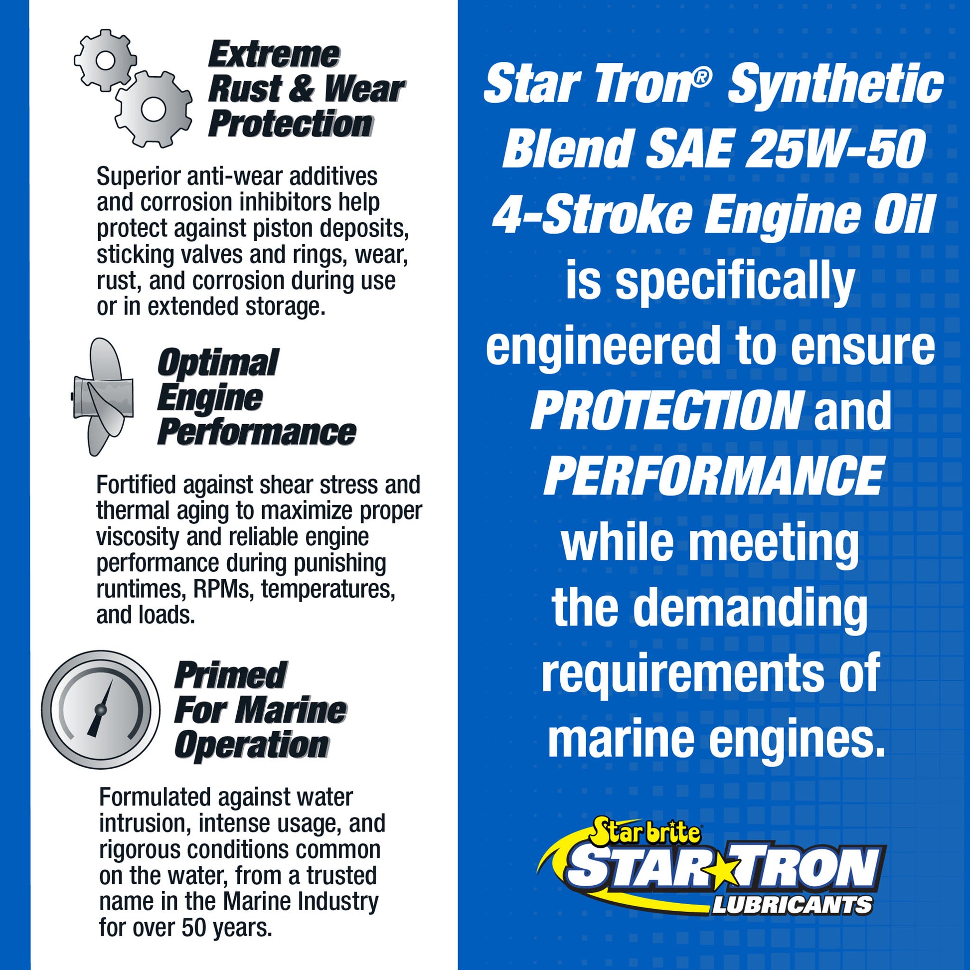 4-Stroke Premium Marine Oil Synthetic Blend SAE 25W-50 Star brite Distributing, LLC 4-Stroke Premium Marine Oil Synthetic Blend SAE 25W-50 Star brite Distributing, LLC