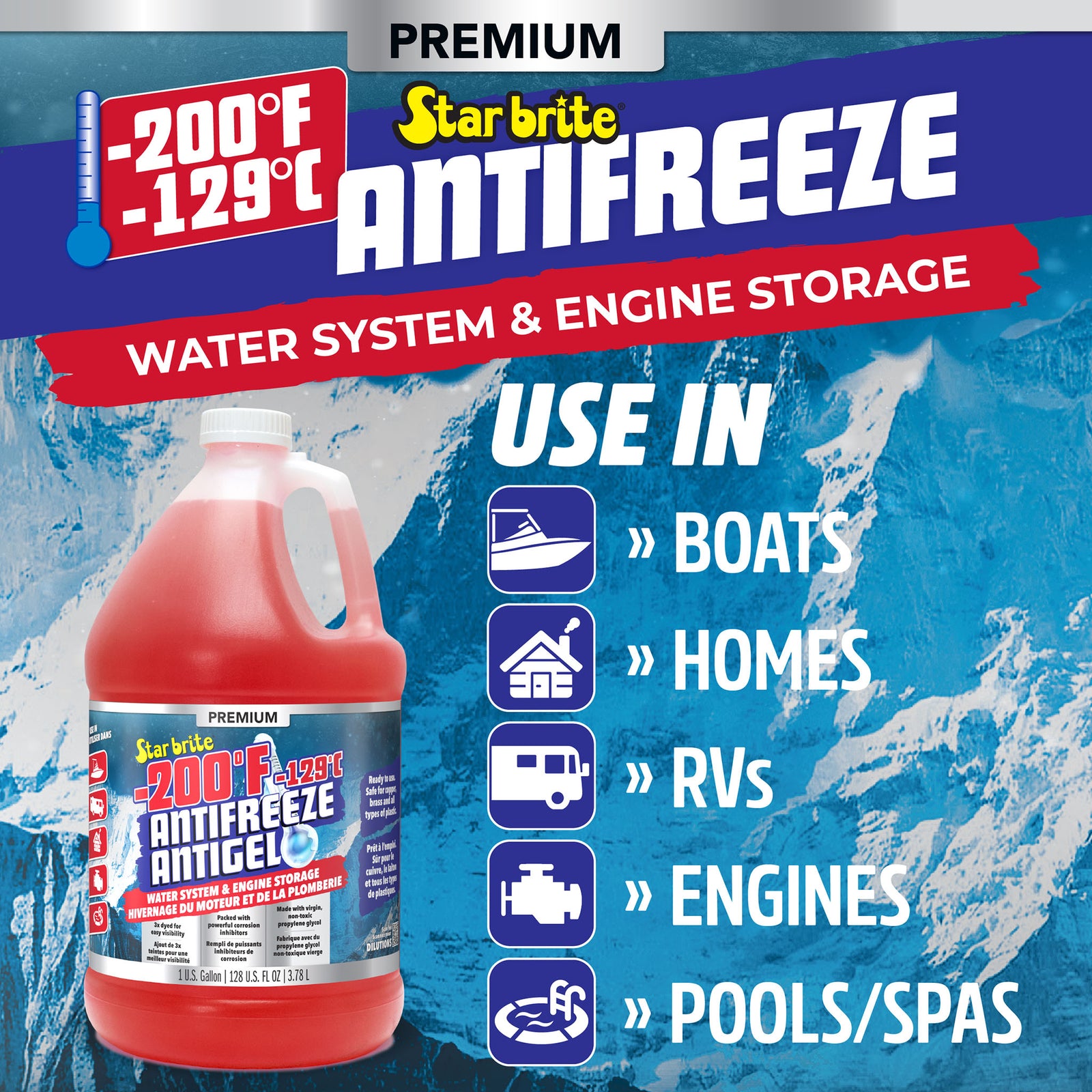 -200°F Antifreeze for RV, Boat, and Water Systems, Propylene Glycol Formula