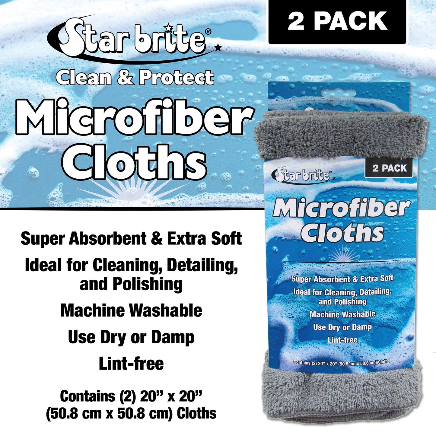 Microfiber Cloths 2 Pack - 20" x 20" Super Absorbent & Soft Towels - Star brite Distributing, LLC