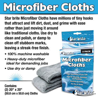 Microfiber Cloths 2 Pack - 20" x 20" Super Absorbent & Soft Towels - Star brite Distributing, LLC