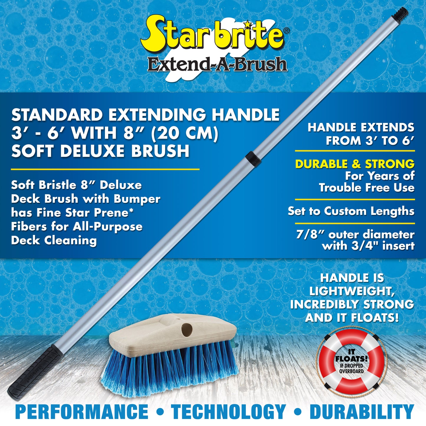 Marine Deck Brush - 2'-4' Telescoping Aluminum Handle