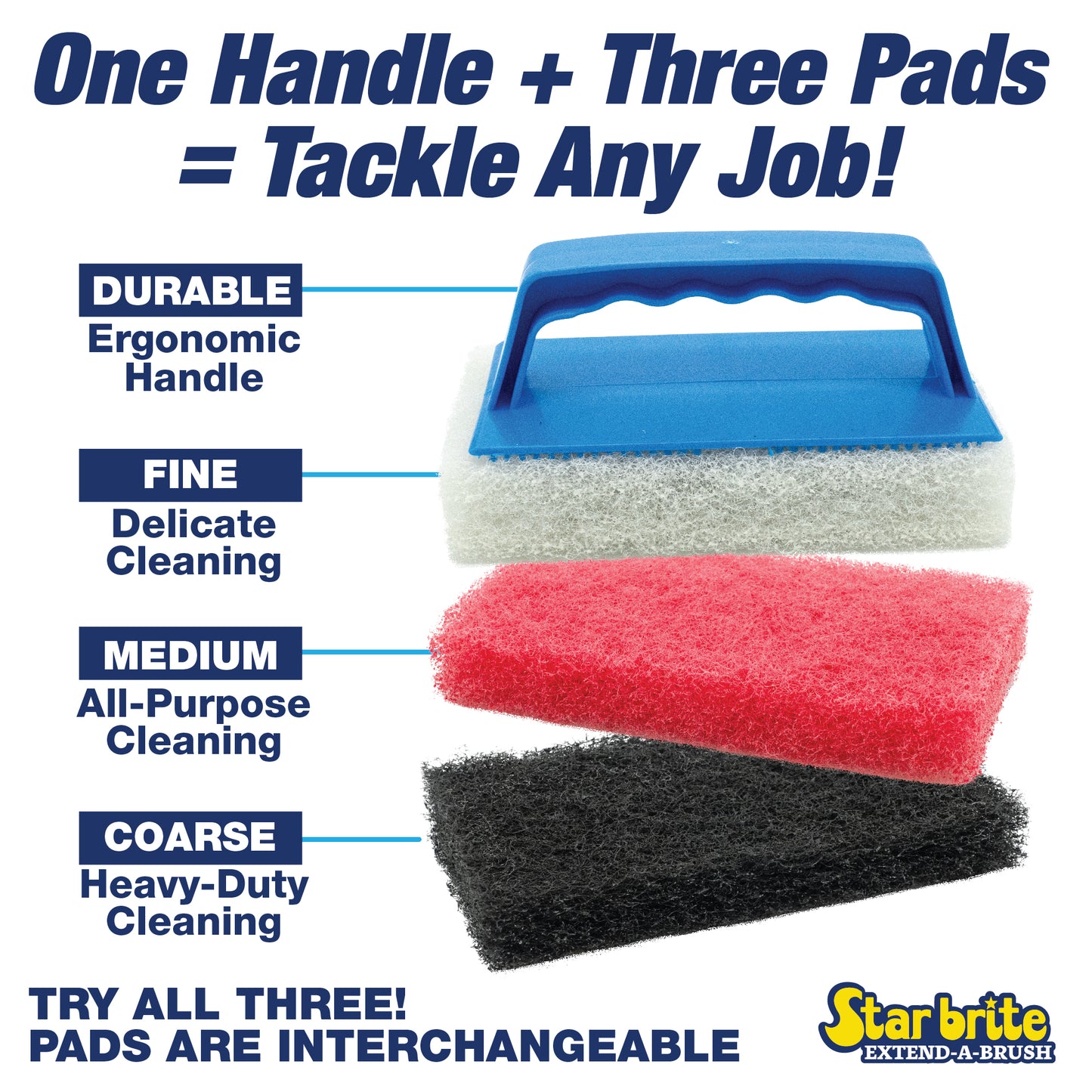 Coarse Black Scrub Pad with Interchangeable Handle