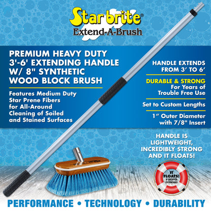 Premium Boat Cleaning Brush - 3'-6' with Synthetic Wood Block