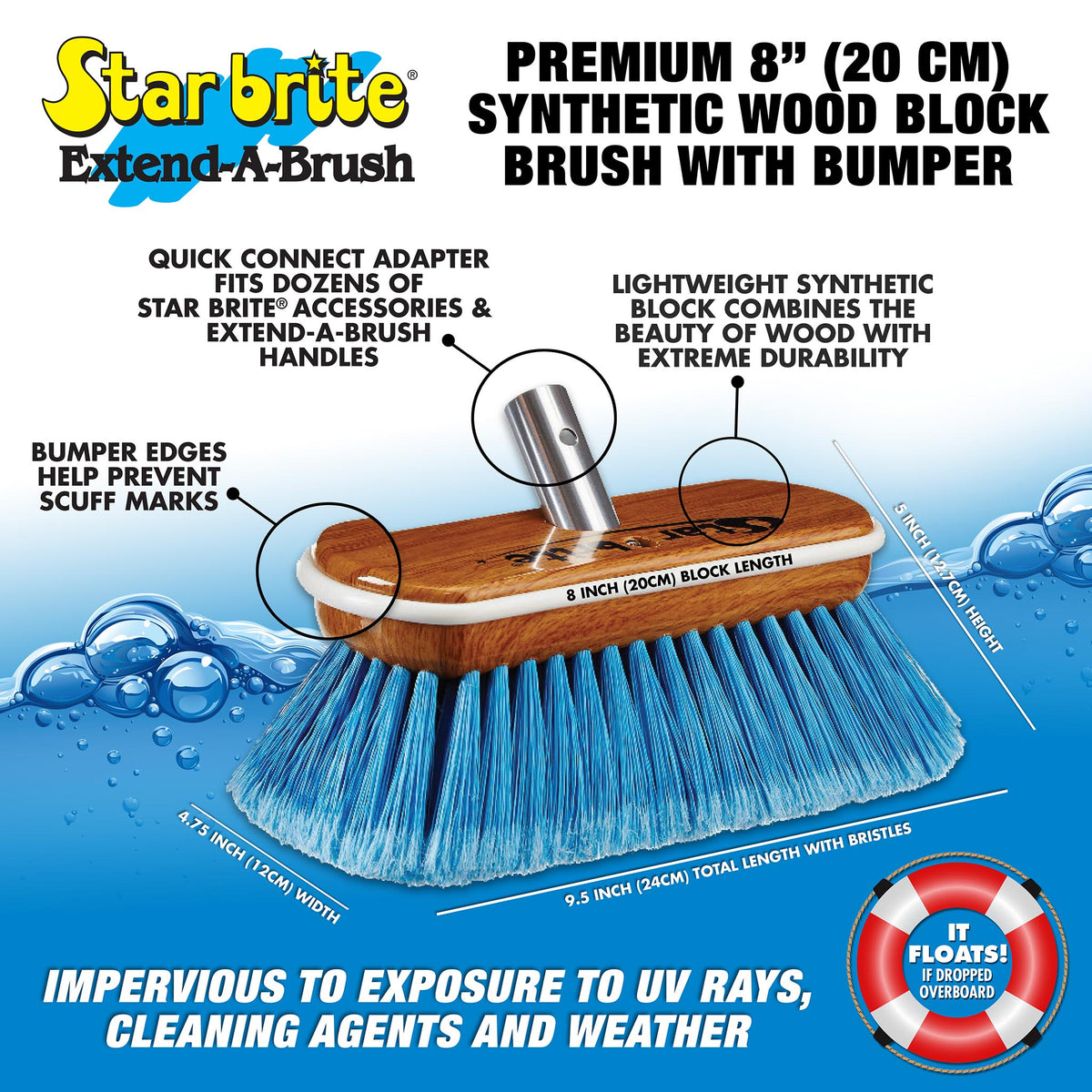Premium Boat Cleaning Brush - 3'-6' with Synthetic Wood Block