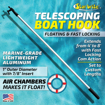 Telescoping Boat Hook – Floating, Extends 4.5 to 8 ft.