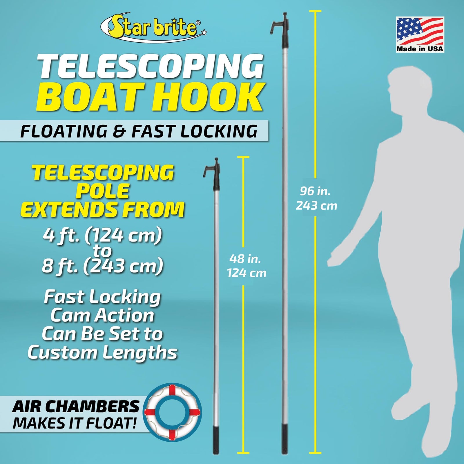 Telescoping Floating Boat Hook that Extends 4.5 to 8 Ft.