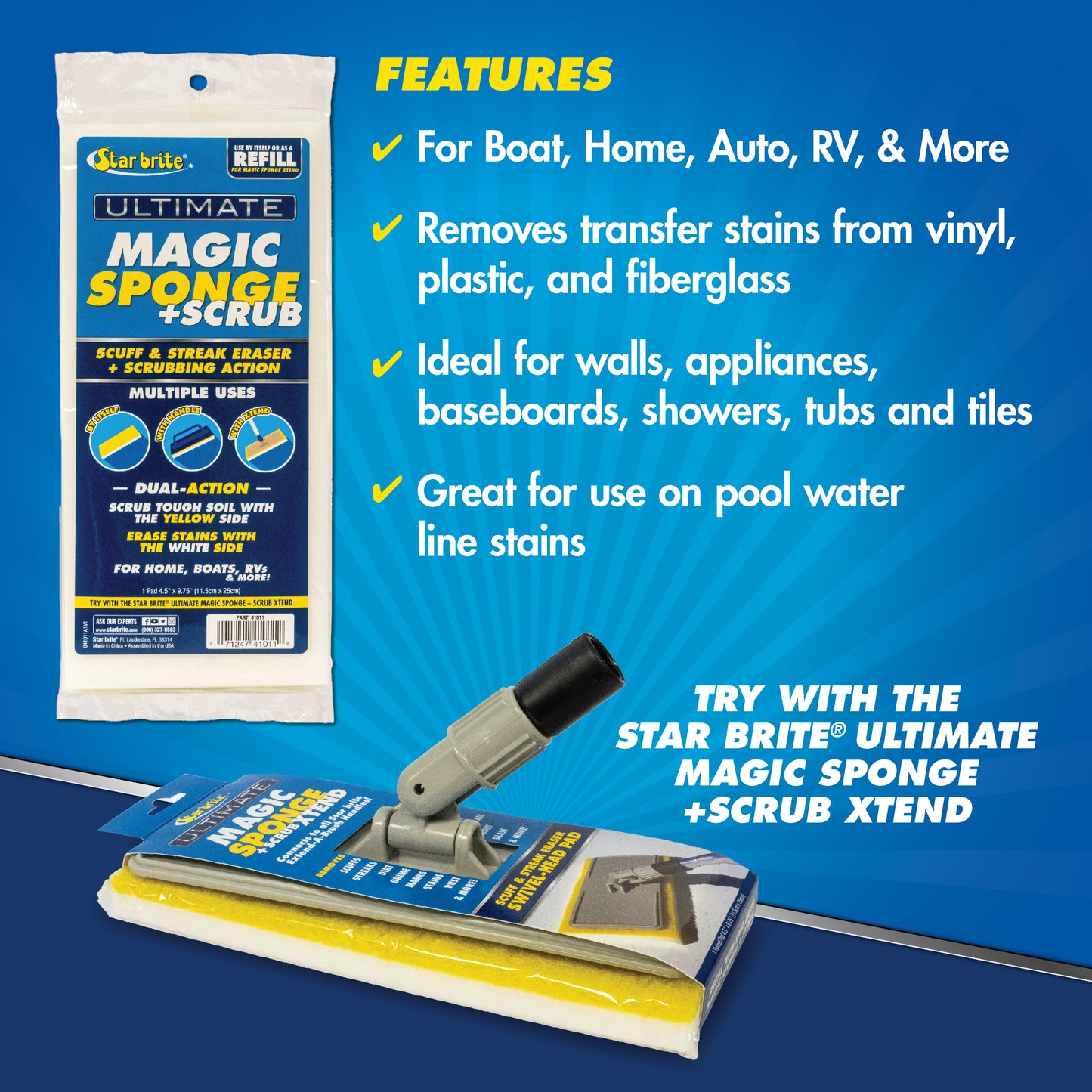 Dual-Sided Magic Sponge + Scrub Pad for Boats & RVs