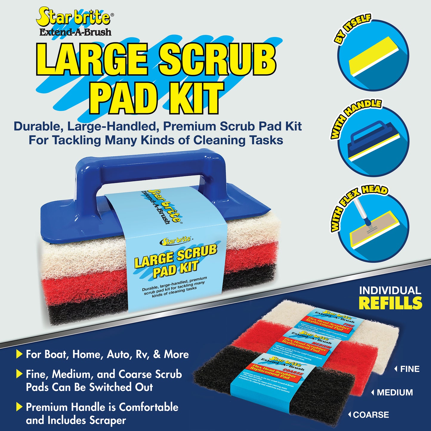 Large Multi-Texture Scrub Pad Kit with Interchangeable Handle