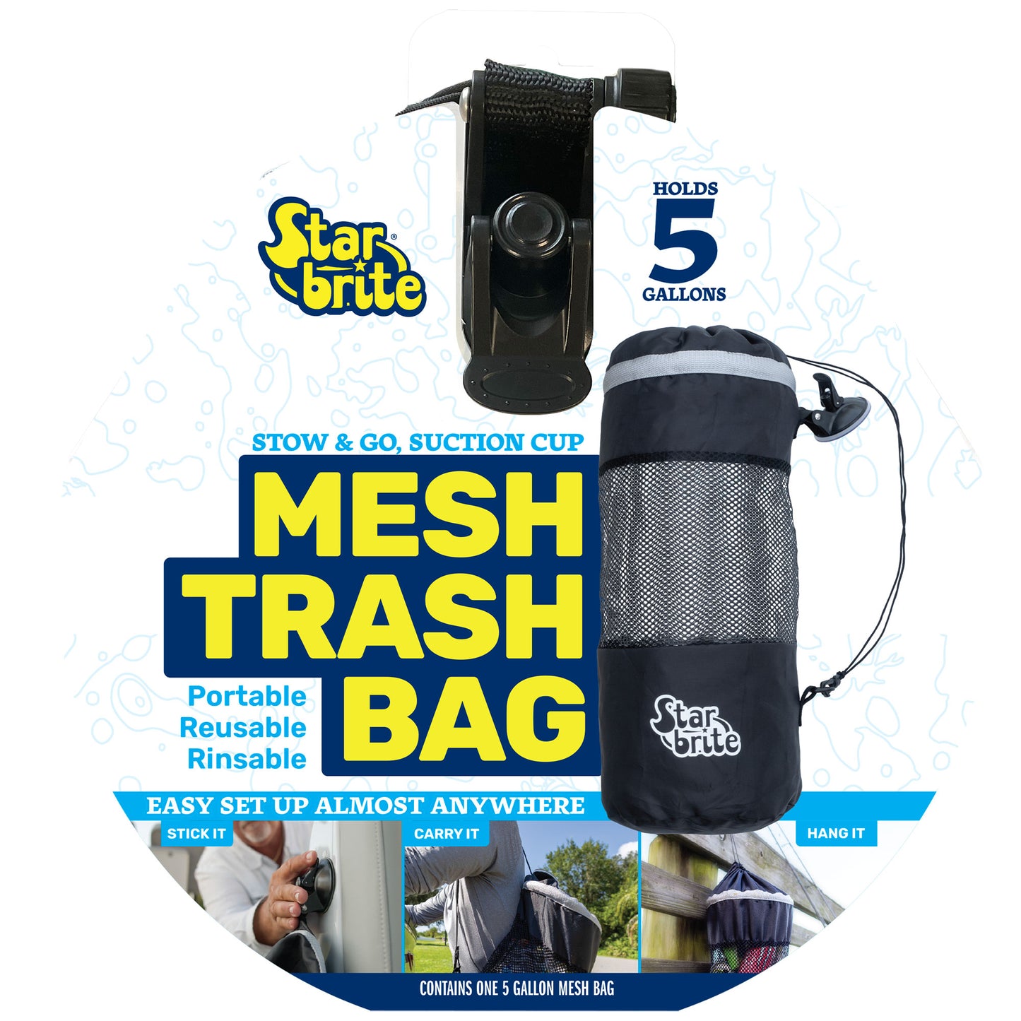 Mesh Trash Bag with Locking Suction Cup & Litter Guard Cinch Tie - Star brite Distributing, LLC