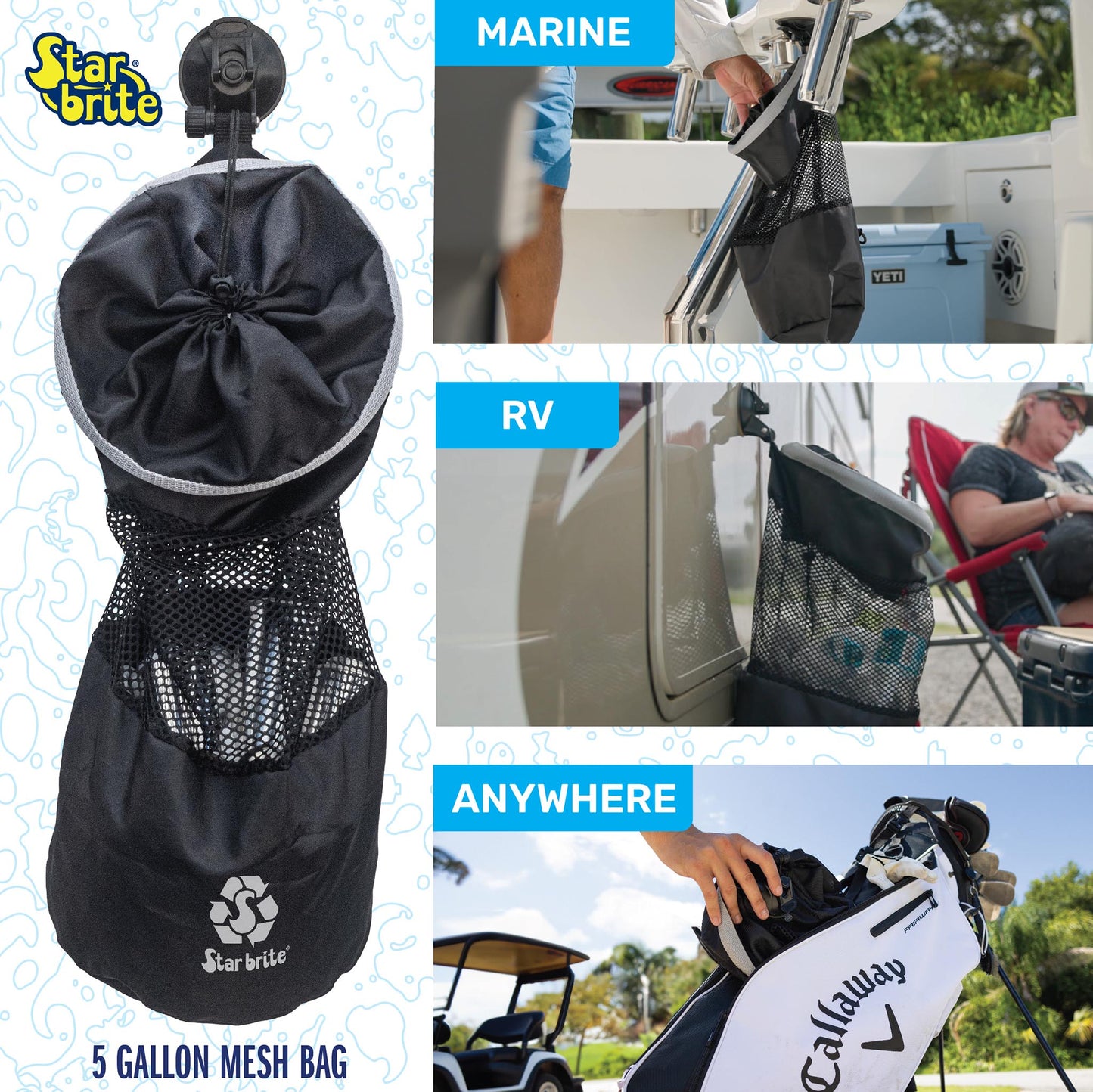 Mesh Trash Bag with Locking Suction Cup & Litter Guard Cinch Tie - Star brite Distributing, LLC