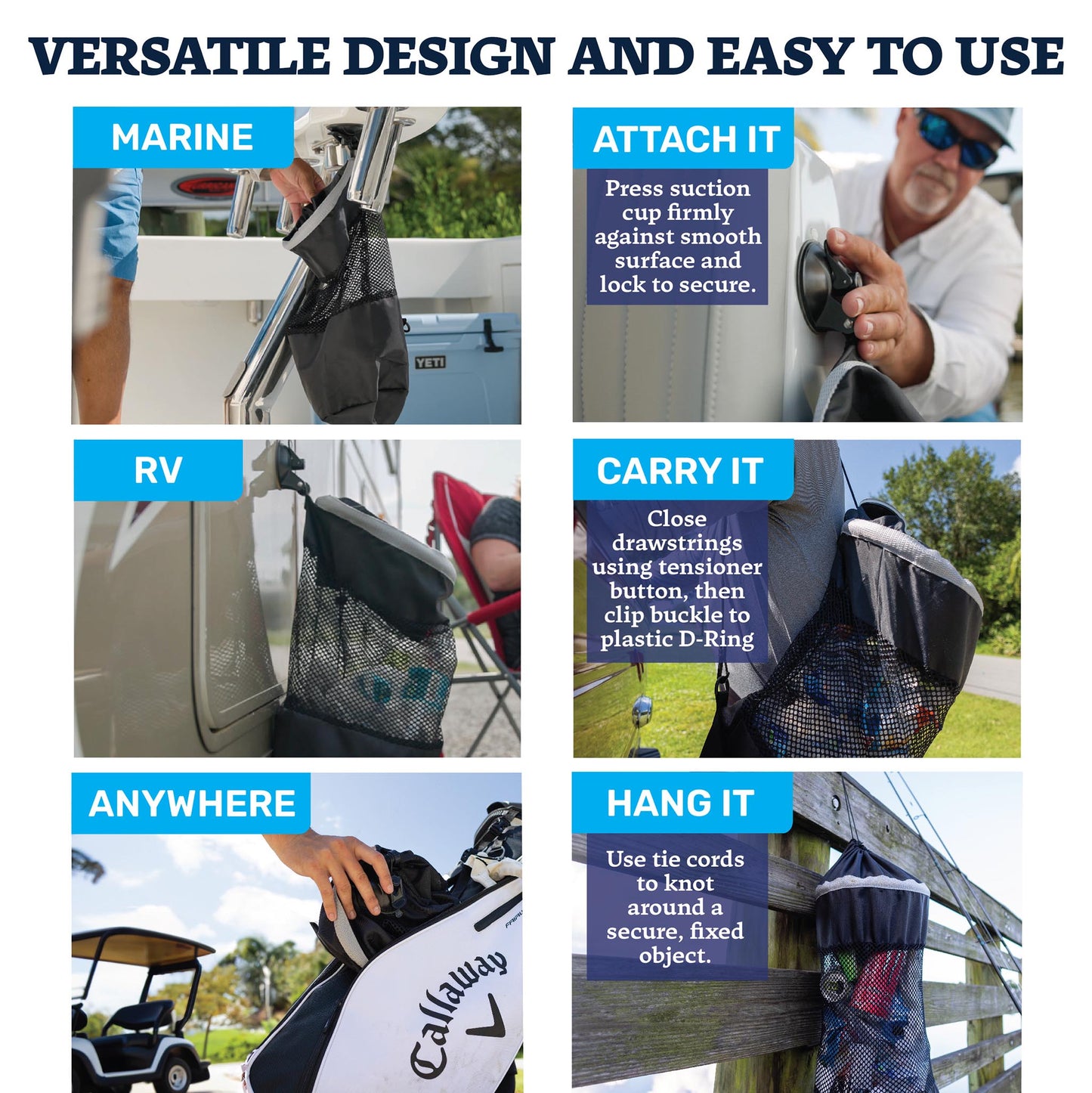 Mesh Trash Bag with Locking Suction Cup & Litter Guard Cinch Tie - Star brite Distributing, LLC
