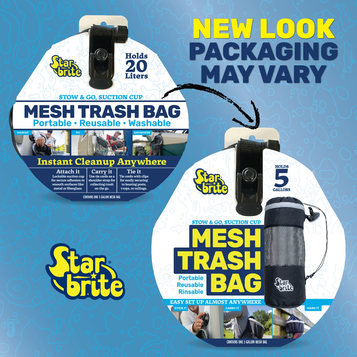 Mesh Trash Bag with Locking Suction Cup & Litter Guard Cinch Tie