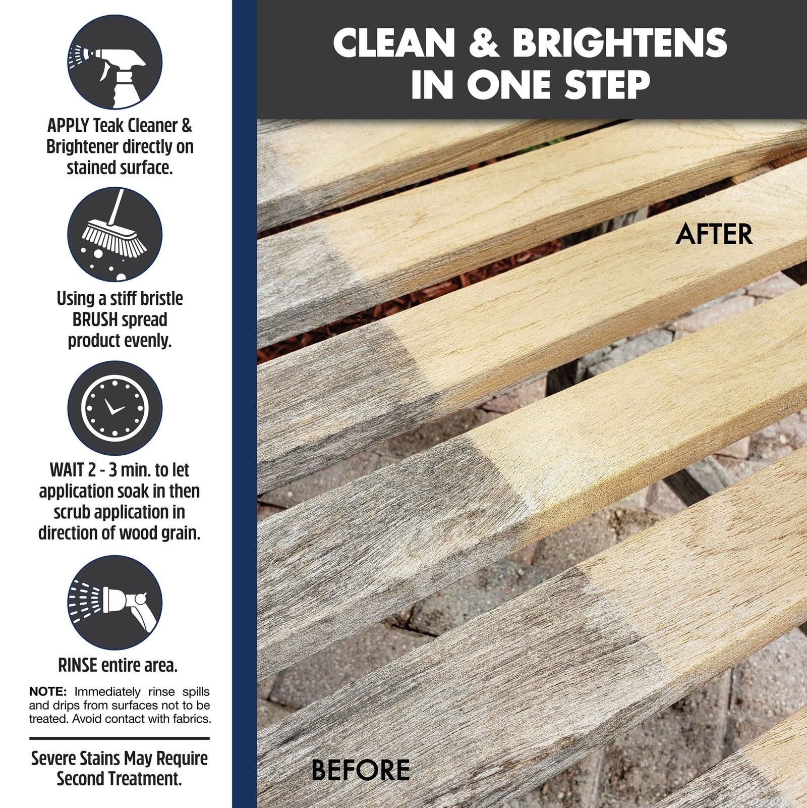 teak table cleaning with teak cleaner and stiff brush before oiling