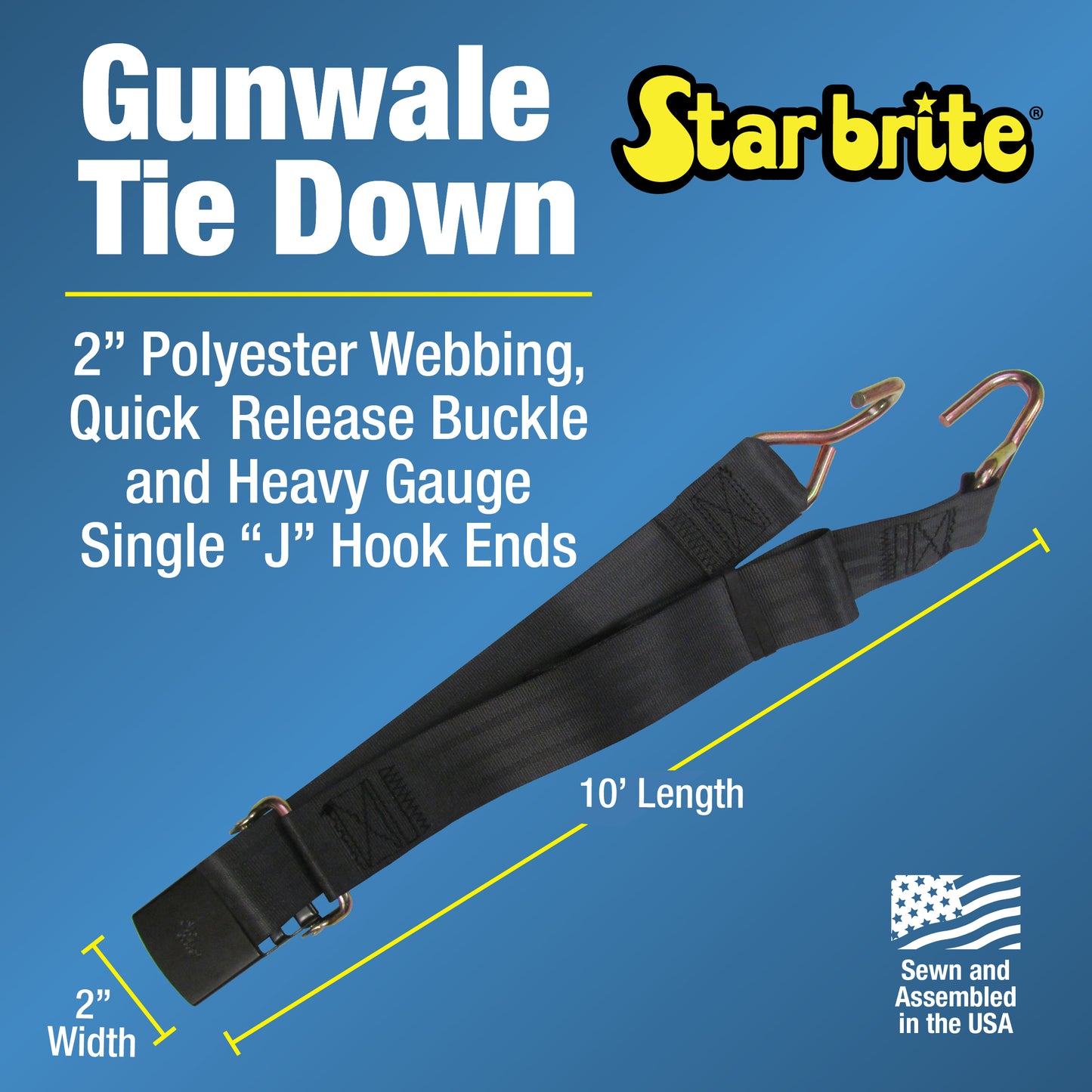 Gunwale Tie Down 2" x 10' with Quick Release Buckle & "J" hooks