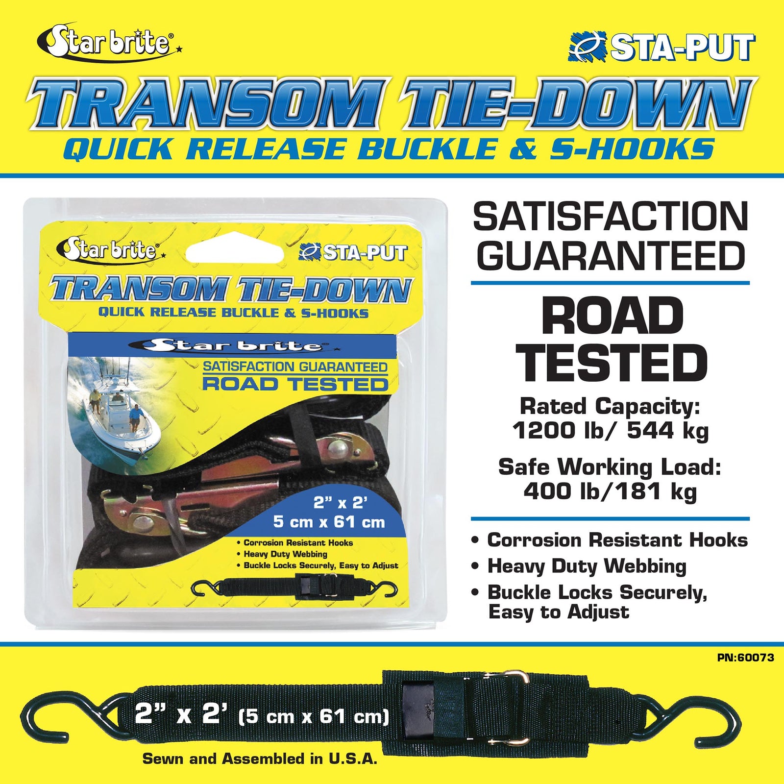 Transom Tie Down 2" x 2' Straps with Coated "S" Hook Buckle