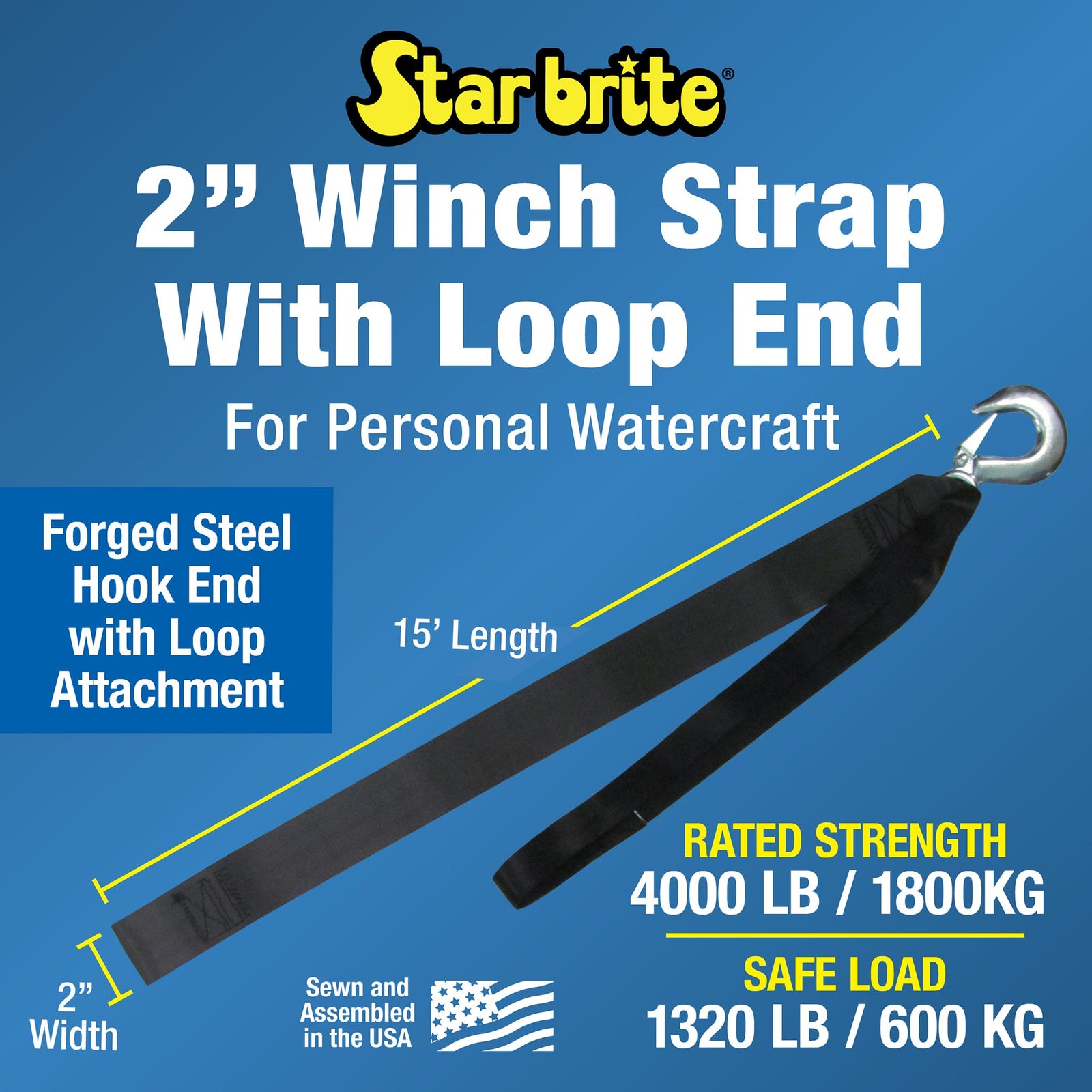15' Heavy-Duty Winch Strap with Forged Hook