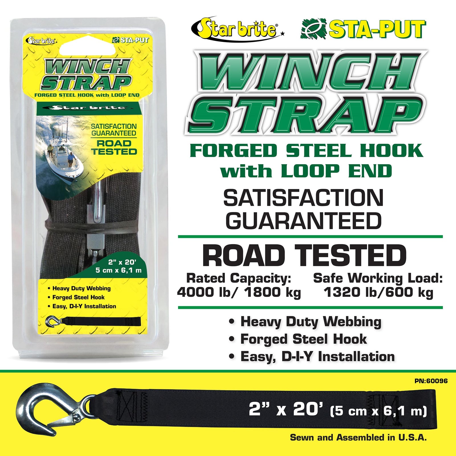 20' Heavy-Duty Winch Strap with Forged Hook