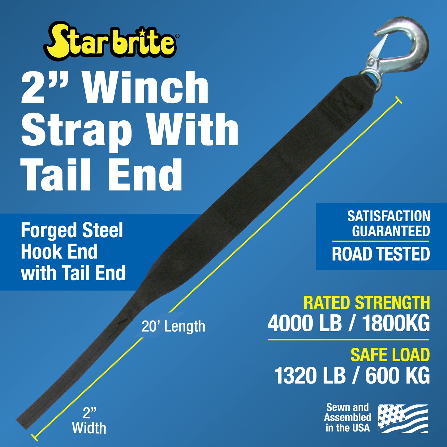 20' Heavy-Duty Winch Strap with Tail, 4000 lb Capacity