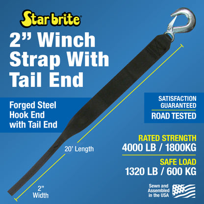 20' Heavy-Duty Winch Strap with Tail, 4000 lb Capacity