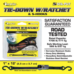 12’ Ratchet Tie Down Strap with Coated S-Hooks