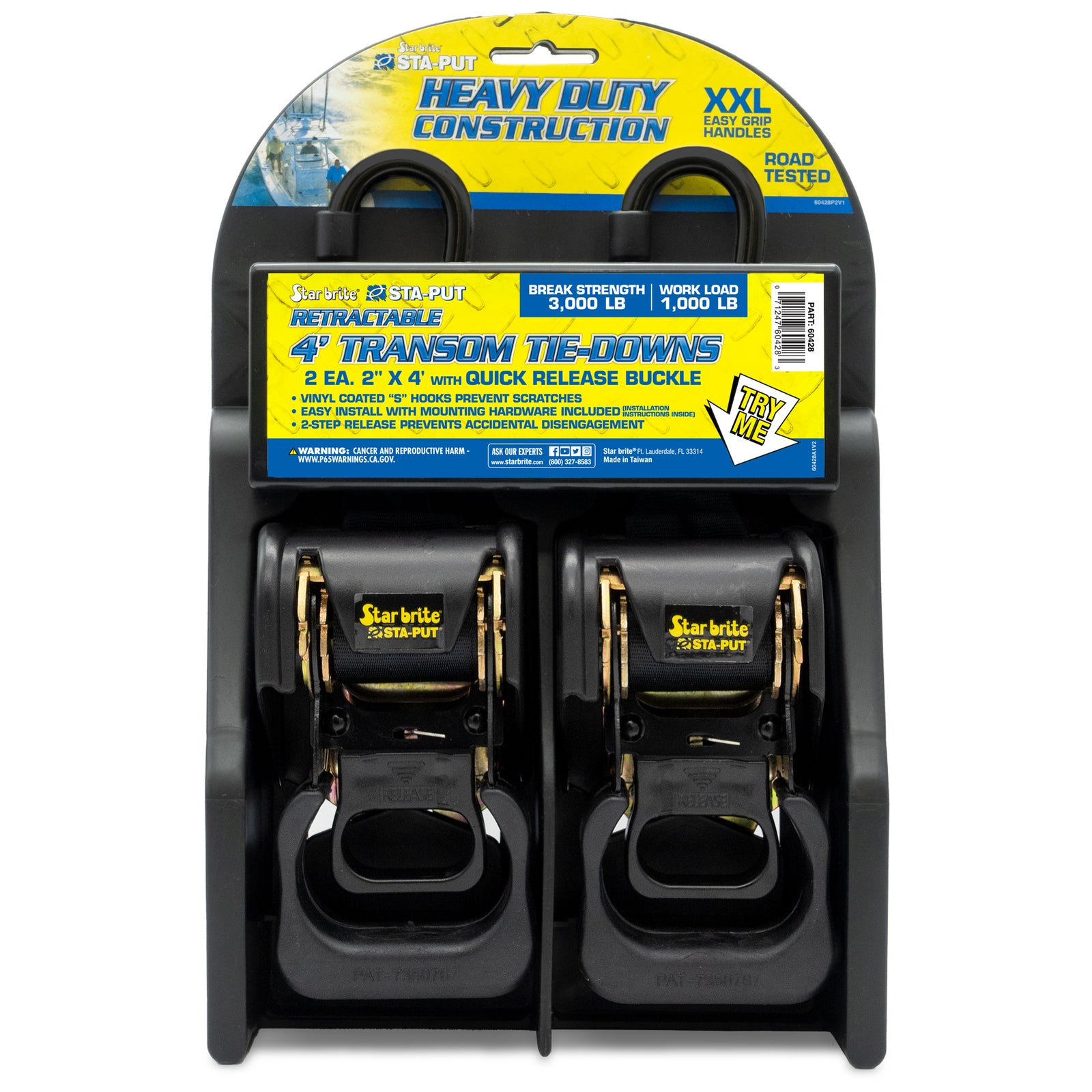Retractable Transom Tie-Downs 2" x 4' - Mounting Hardware Inc - Star brite Distributing, LLC