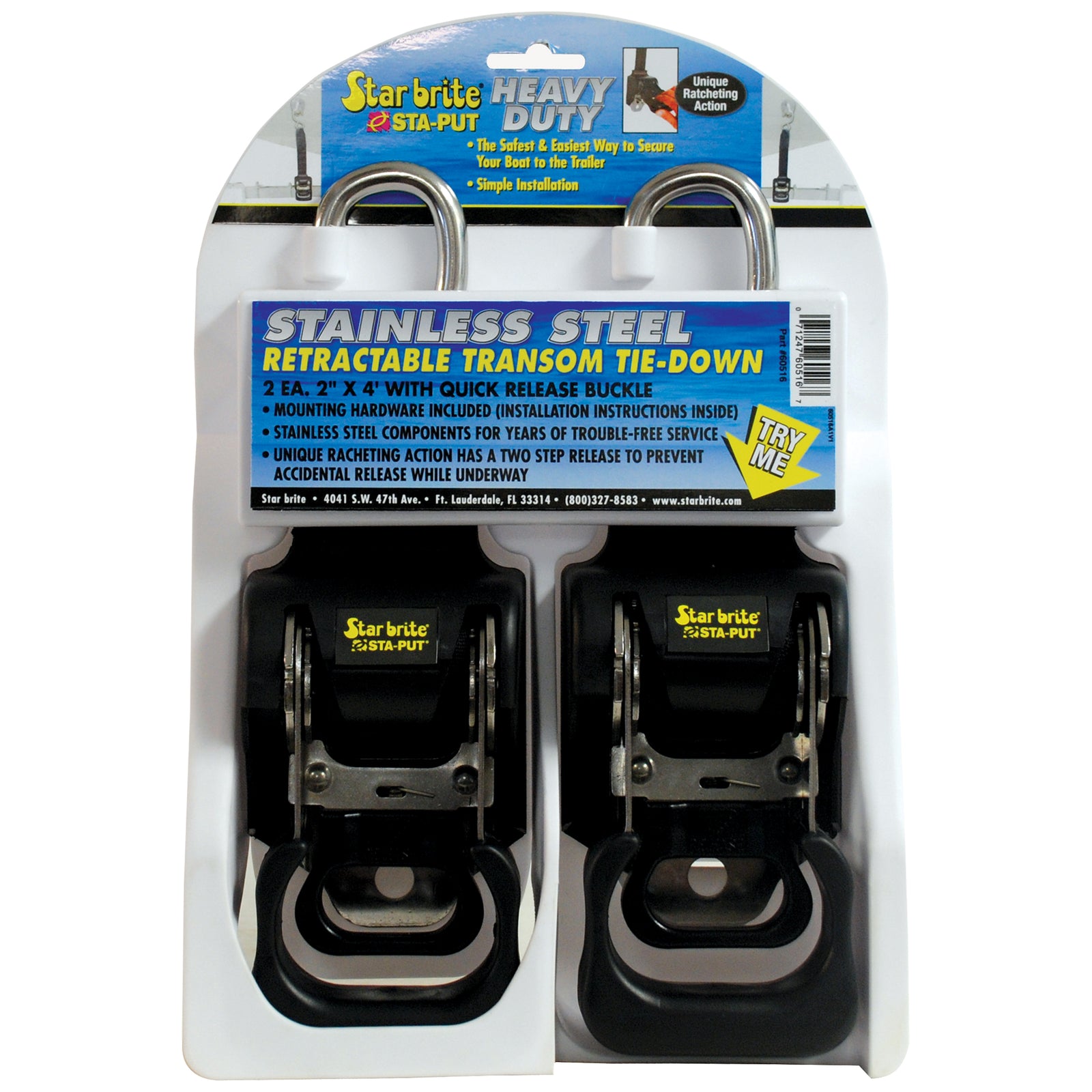 Transom Tie Down 2" x 4' with Quick Release Stainless Steel Retractable Buckle - Star brite Distributing, LLC