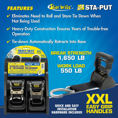 HD Retractable Transom Tie-Downs & Quick Release Buckle 2" x 4' - Star brite Distributing, LLC