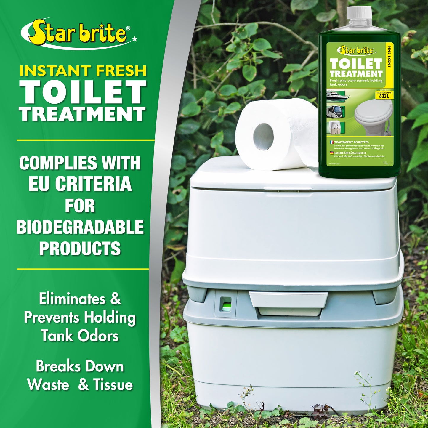 Instant Fresh Toilet Treatment - Pine Scent, Biodegradable Formula