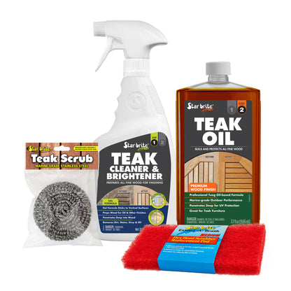 Teak Care Kit - Cleaner, Brightener Spray & Teak Oil