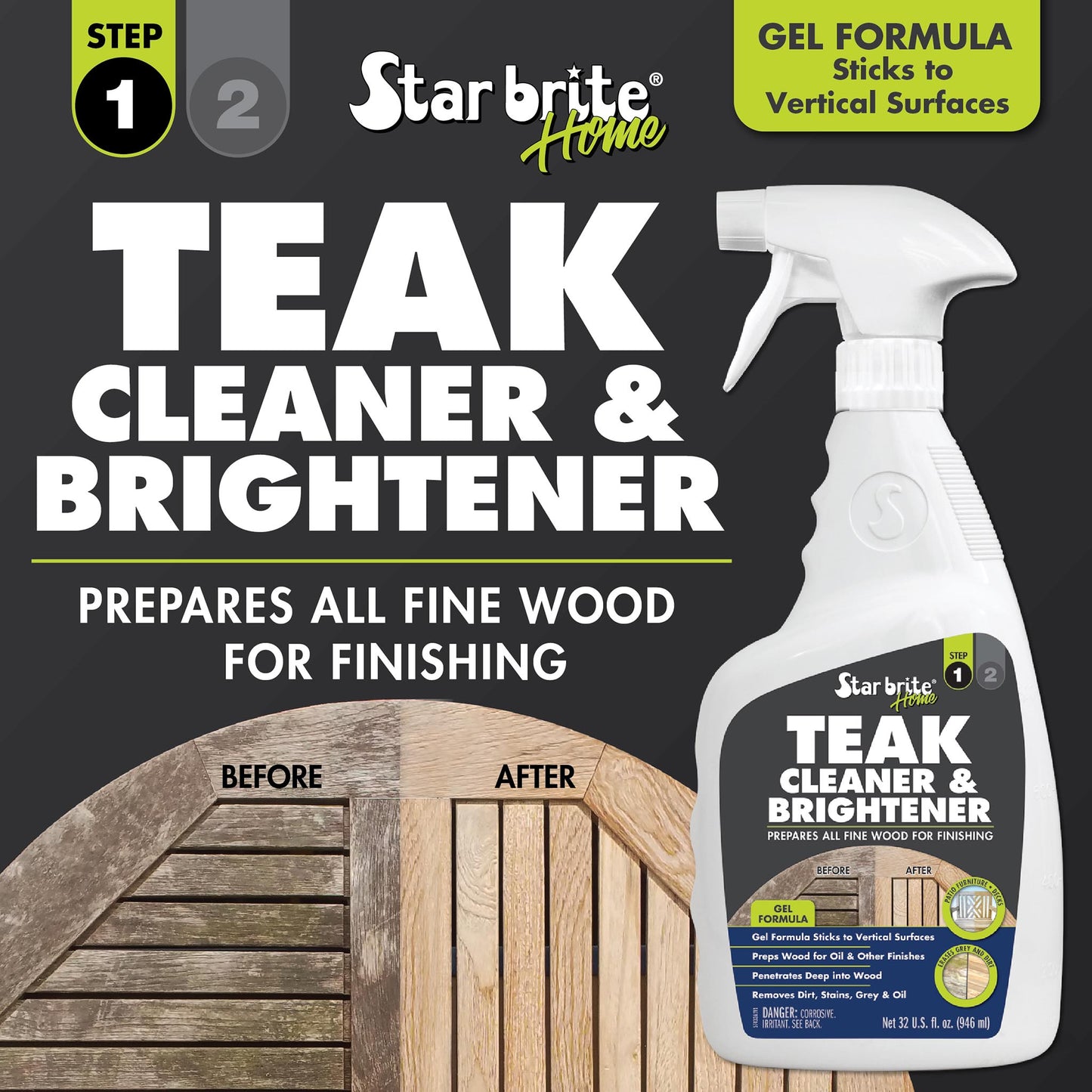 Teak Care Kit - Cleaner, Brightener & Teak Oil 3 - Step Wood Restoration - Star brite Distributing, LLC