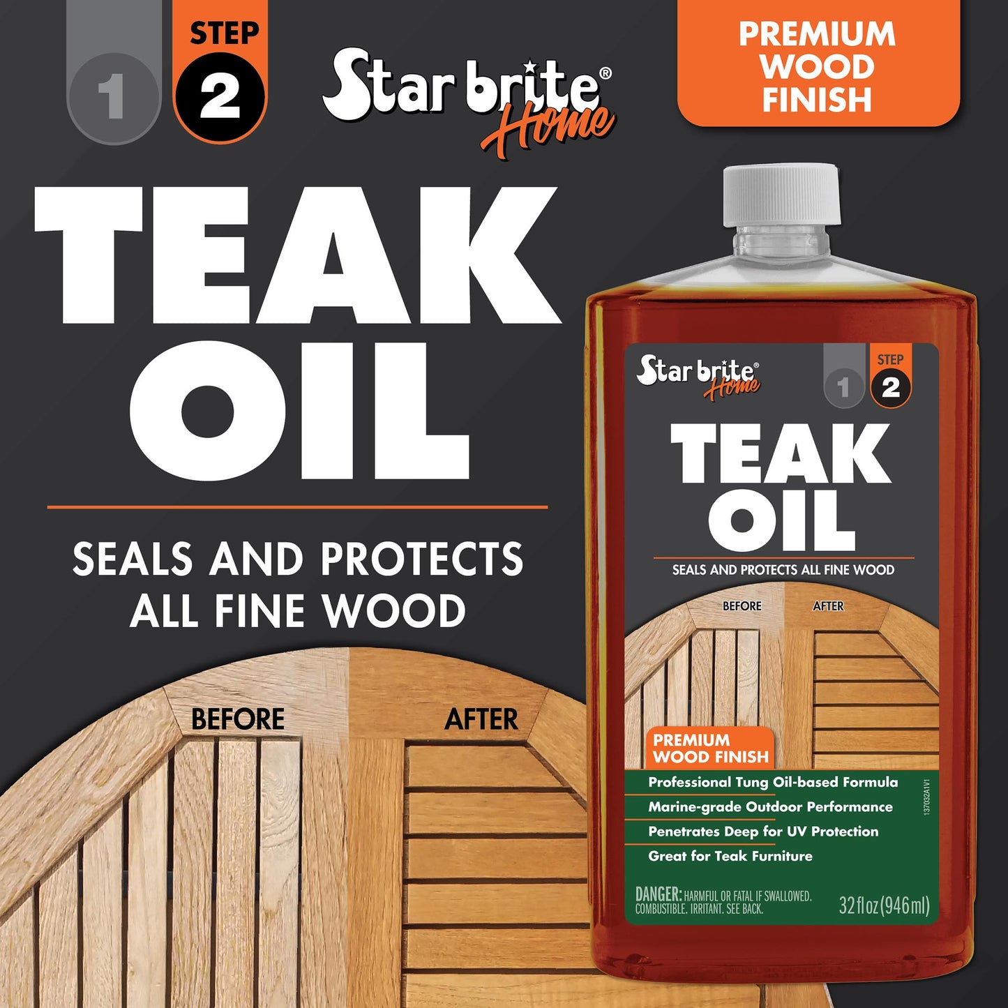 Teak Care Kit - Cleaner, Brightener & Teak Oil 3 - Step Wood Restoration - Star brite Distributing, LLC