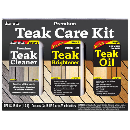 Teak Care Kit - Cleaner, Brightener & Teak Oil 3 - Step Wood Restoration - Star brite Distributing, LLC