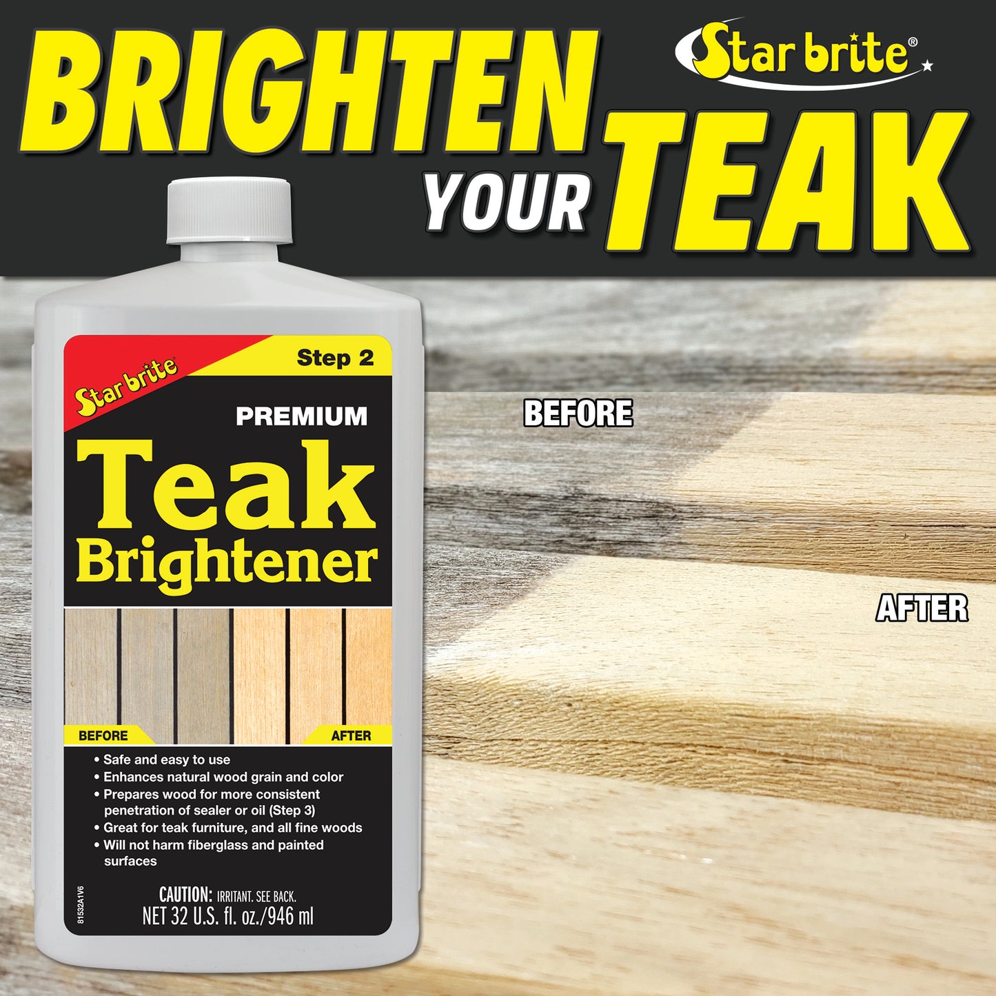 Premium Teak Brightener - Enhances Natural Wood Grain