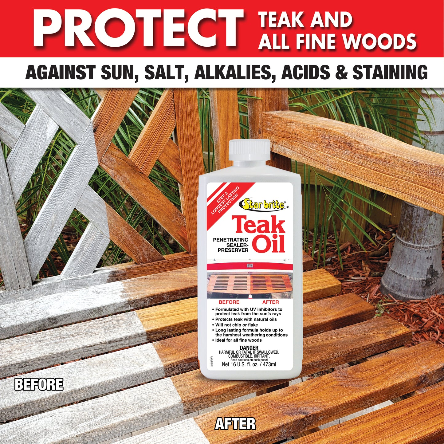 Teak Oil - Long Lasting, Penetrating, Sealer, & Preserver With UV Inhibitors