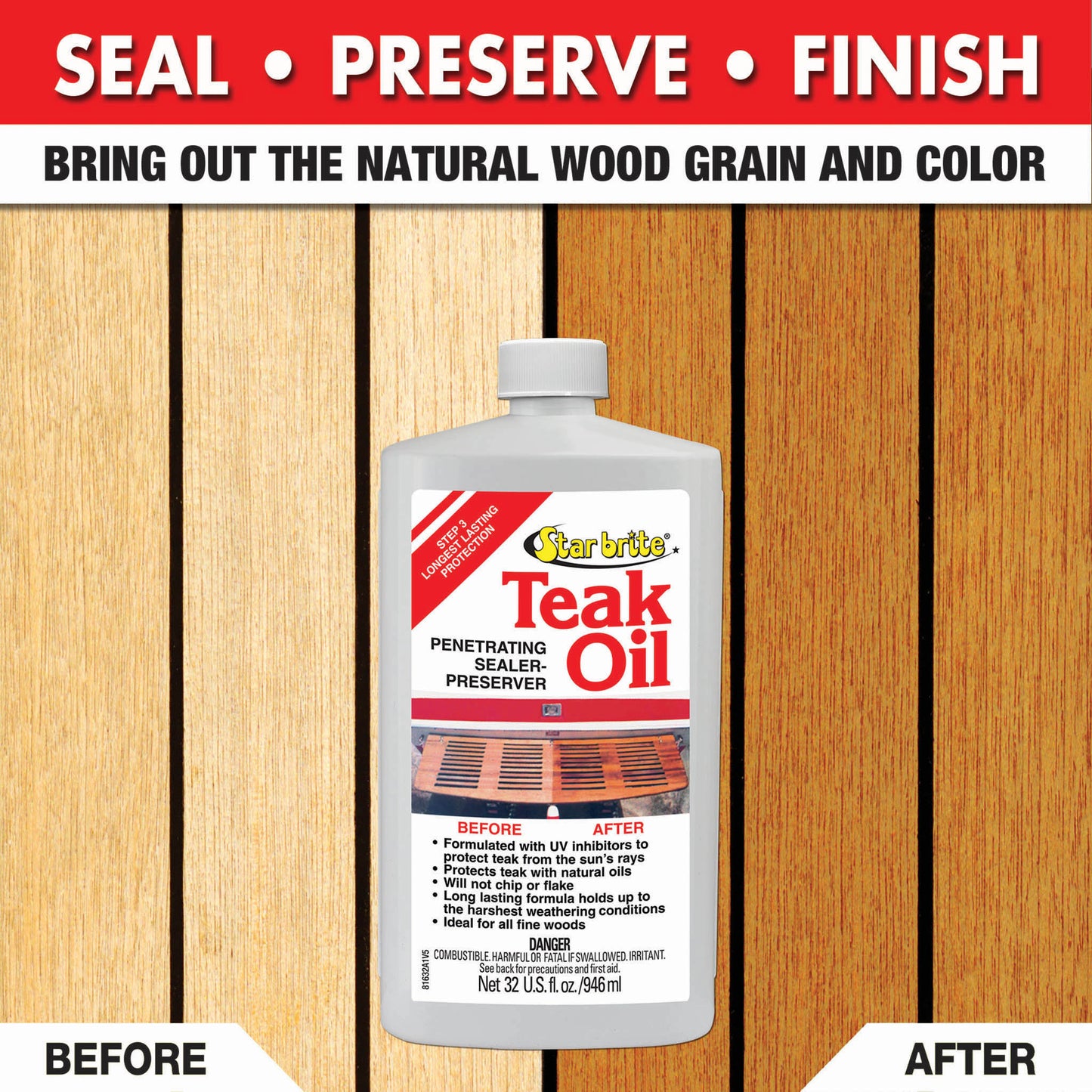 Teak Oil - Long Lasting, Penetrating, Sealer, & Preserver With UV Inhibitors - Star brite Distributing, LLC