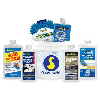 Boat Care Kit with Durable Vinyl Bucket & Marine Cleaners